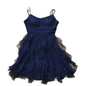 Pear Culture Dress Women's Navy Glitter Corset Back Mini Evening Junior 3/4 Prom